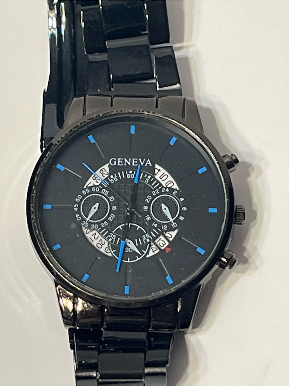 Geneva Black Men's Bracelet Watch with Blue Accents